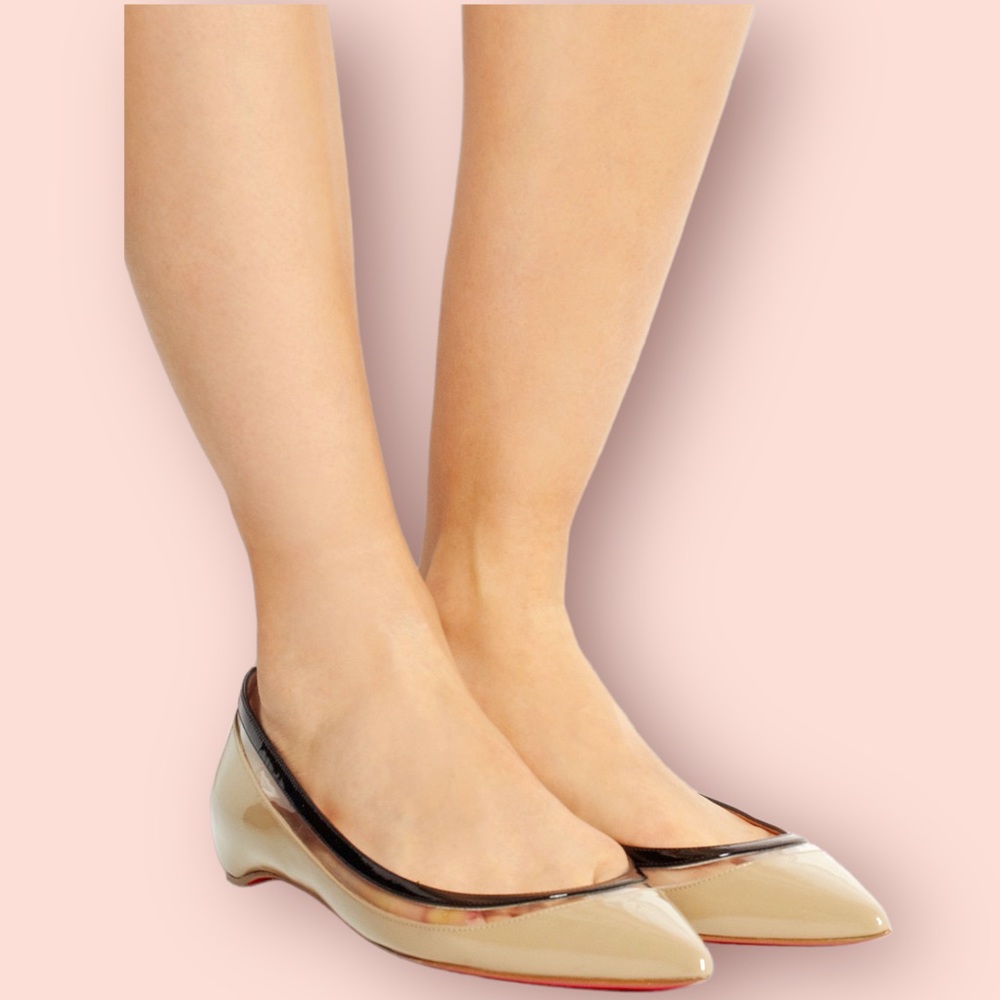 Christian Louboutin Beige Patent Leather And PVC Paulina Ballet Flats Size 41